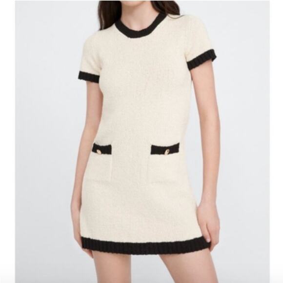 Zara Knit Dress with Contrasting Piping Size Large - Picture 3 of 4